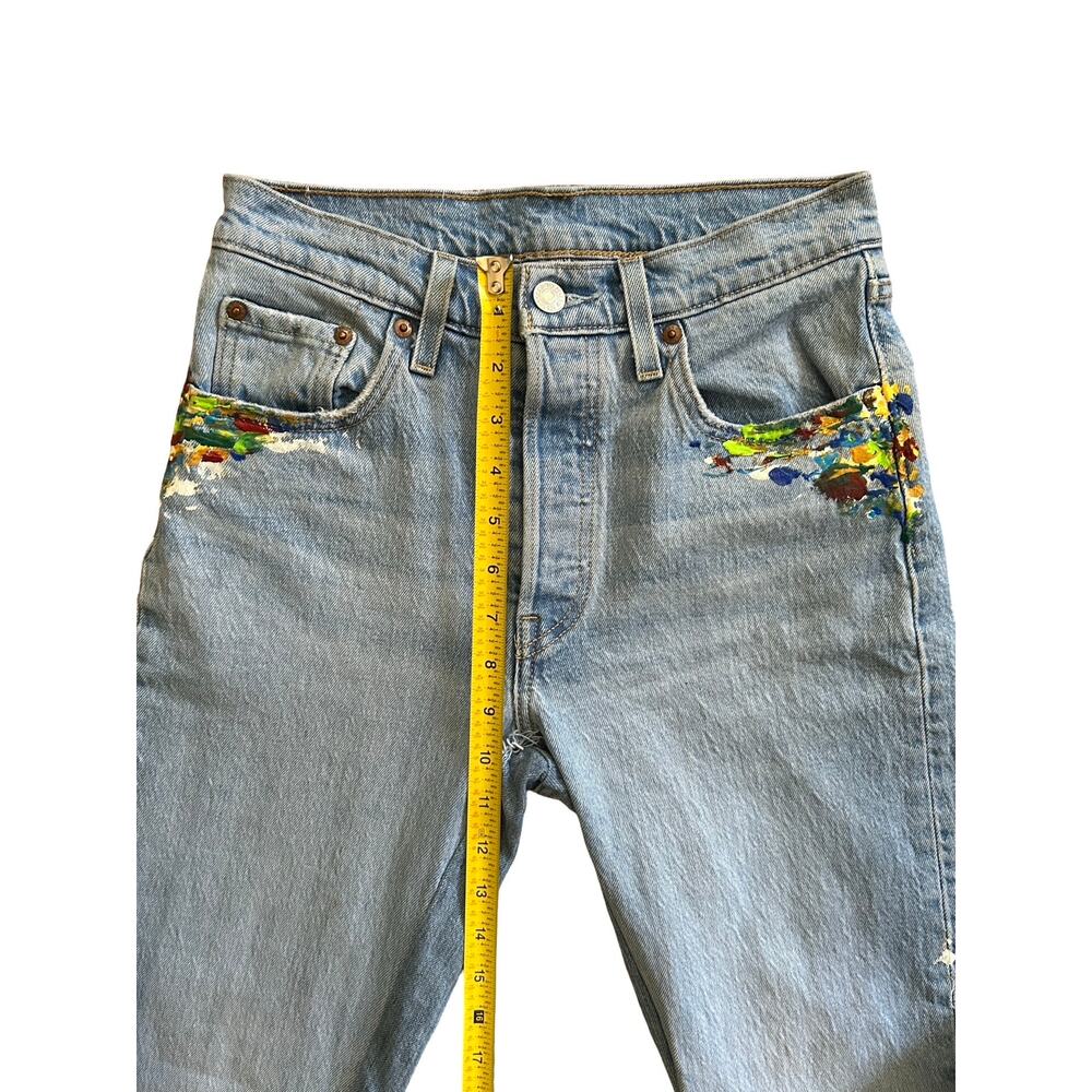 Custom Reworked Levi's 501 Split-Hem Flare Paint Splatter Jeans Size 25 - Picture 8 of 13